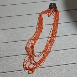 Long Orange Beaded Necklace Set